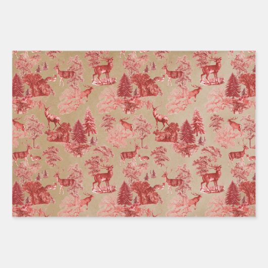 Rustige  Kraft Paper Red Toile Deer (Voorkant)