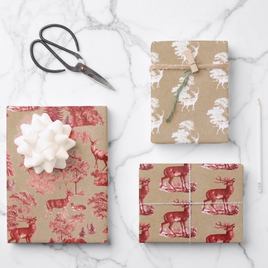 Rustige  Kraft Paper Red Toile Deer (Voorkant)