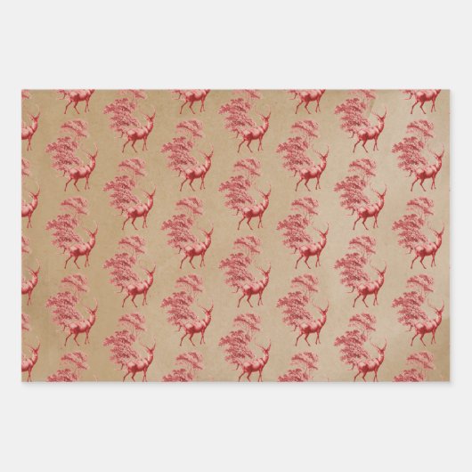 Rustige Kraft Paper Red Toile Deer (Voorkant 3)