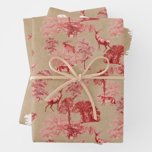 Rustige Kraft Paper Red Toile Deer (In situ)