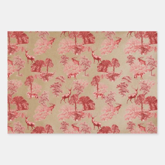 Rustige  Kraft Paper Red Toile Deer (Voorkant)