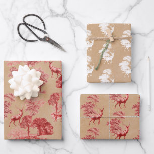 Rustige  Kraft Paper Red Toile Deer