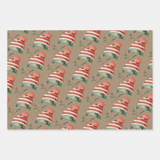 Rustige Kraft-Petten met kerst roodbruine wol Inpakpapier Vel (Voorkant 2)