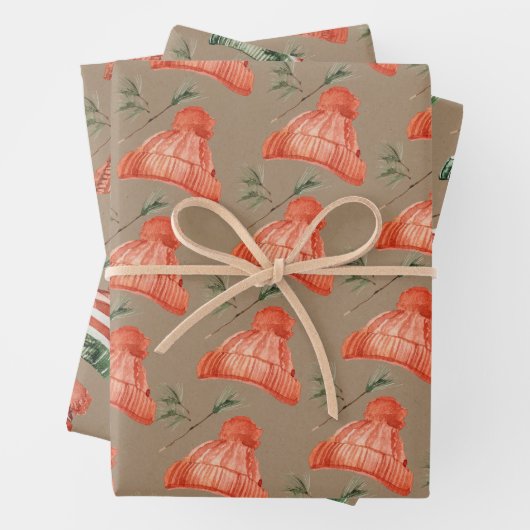 Rustige Kraft-Petten met kerst roodbruine wol Inpakpapier Vel (In situ)