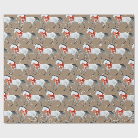Rustige kraft Red-kerstbogen op witte paarden Cadeaupapier (Vlak)