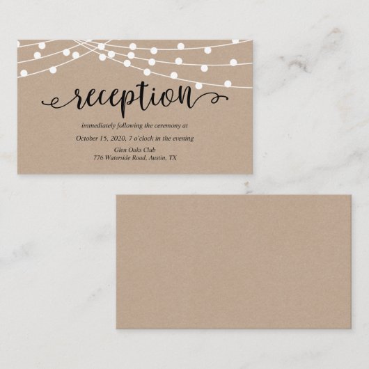 Rustige kraft-snaarlampen, bruiloft-ontvangst informatiekaartje (Voorkant / Achterkant)