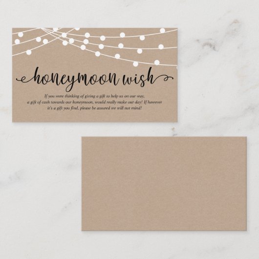 Rustige kraft-snaarlampen, Wedding Honeymoon Fund Informatiekaartje (Voorkant / Achterkant)