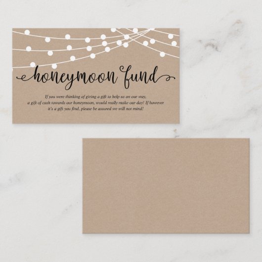 Rustige kraft-snaarlampen, Wedding Honeymoon Fund Informatiekaartje (Voorkant / Achterkant)