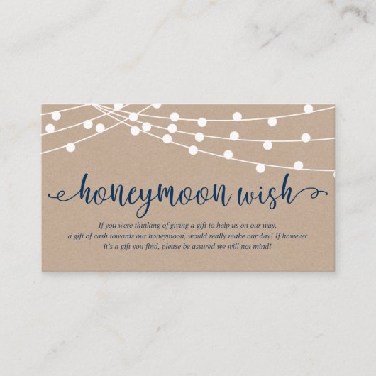 Rustige kraft-snaarlampen, Wedding Honeymoon Fund Informatiekaartje (Voorkant)
