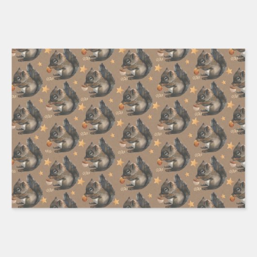 Rustige Kraft Squirrels & Gold Stars Inpakpapier Vel (Voorkant 3)