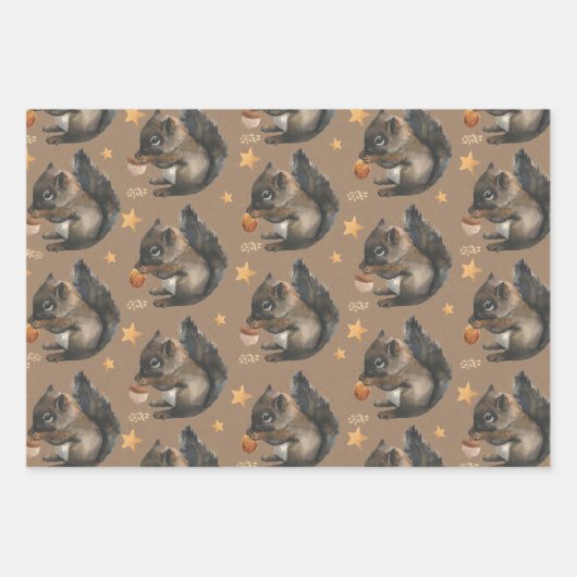 Rustige Kraft Squirrels & Gold Stars Inpakpapier Vel (Voorkant 2)