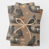 Rustige Kraft Squirrels & Gold Stars Inpakpapier Vel (In situ)