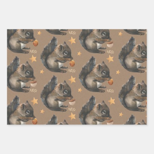 Rustige Kraft Squirrels & Gold Stars Inpakpapier Vel (Voorkant)
