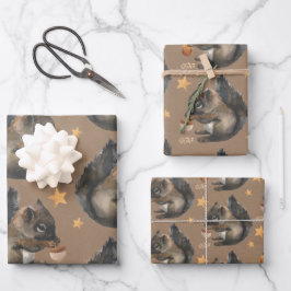 Rustige Kraft Squirrels & Gold Stars Inpakpapier Vel