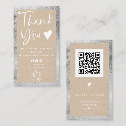 Rustige kraft zilver witte logo bedankt visitekaartje (Voorkant / Achterkant)