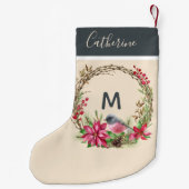 Rustige krans kerstster vogel bessen monogram kleine kerstsok (Achterkant)