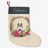 Rustige krans kerstster vogel bessen monogram kleine kerstsok (Voorkant)