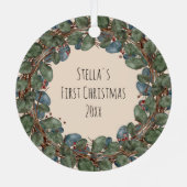 Rustige krans op houten huisdier foto metalen ornament (Achterkant)