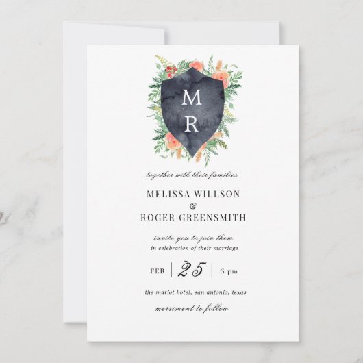Rustige kreeft monogram Wedding Uitnodiging (Voorkant)
