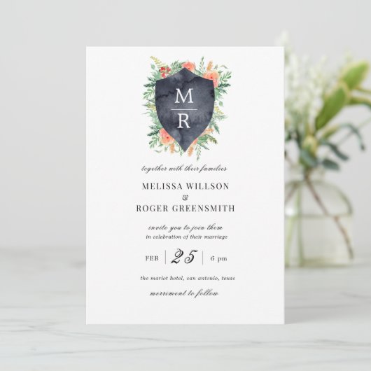 Rustige kreeft monogram Wedding Uitnodiging (Staand voorkant)