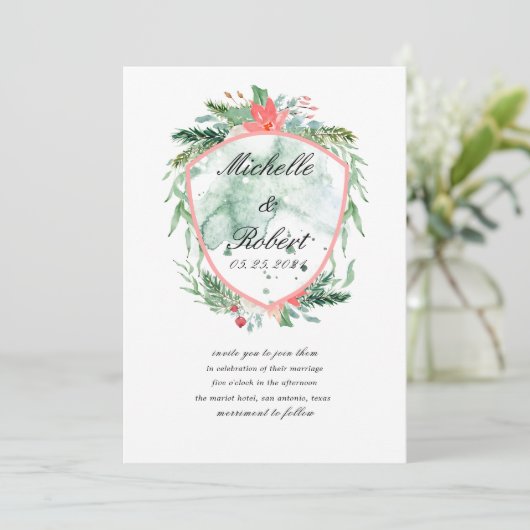 Rustige kreeft monogram Wedding Uitnodiging (Staand voorkant)