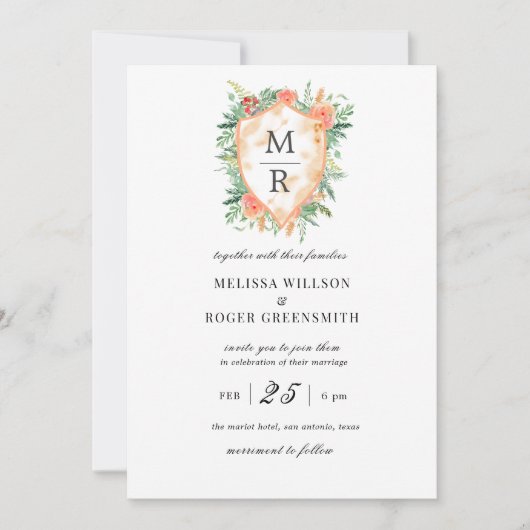 Rustige kreeft monogram Wedding Uitnodiging (Voorkant)