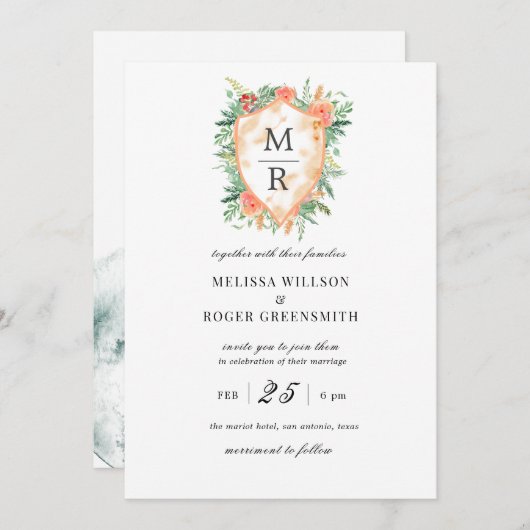 Rustige kreeft monogram Wedding Uitnodiging (Voorkant / Achterkant)