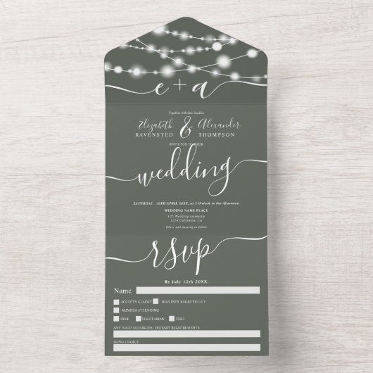 Rustige krijtsnaarlampen initialen script bruiloft all in one uitnodiging (Binnen)