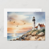 Rustige kustlandschap Waterverf vuurtoren Briefkaart (Voorkant / Achterkant)