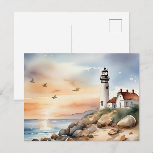 Rustige kustlandschap Waterverf vuurtoren Briefkaart (Voorkant / Achterkant)