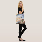 Rustige kustlandschap Waterverf vuurtoren Tote Bag (Op model)