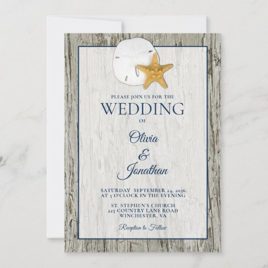 Rustige kuststrook driftwood en dollair huwelijk kaart (Voorkant)