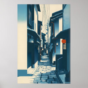 Rustige Kyoto-straatprint Minimalistische Japanse  Poster