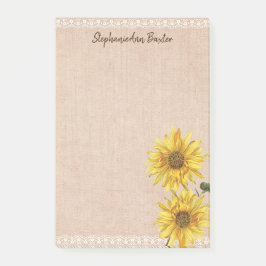 Rustige Lace & Burlap Sunflower Notes