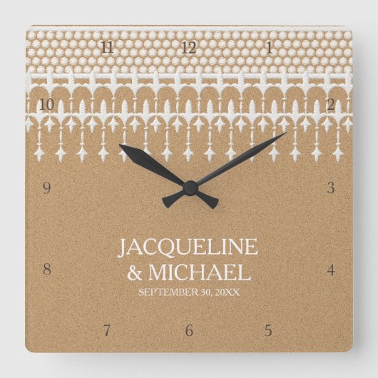 Rustige  lace Kraft Paper-typografie Vierkante Klok (Voorkant)