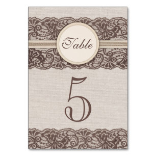 Rustige lace trouwtafel nummerkaarten Burlap Kaart