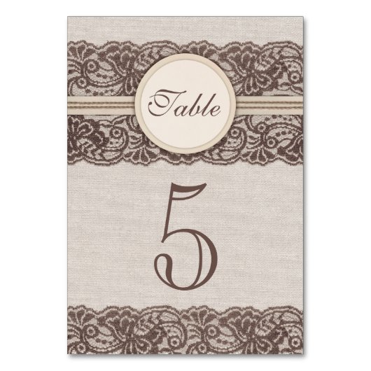 Rustige lace trouwtafel nummerkaarten Burlap Kaart (Voorkant)