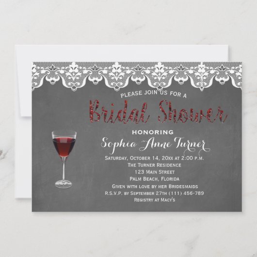 Rustige Lace Wine Tasting Bridal Shower Uitnodigin Kaart (Voorkant)