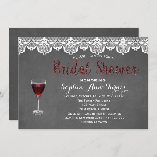 Rustige Lace Wine Tasting Bridal Shower Uitnodigin Kaart (Voorkant / Achterkant)