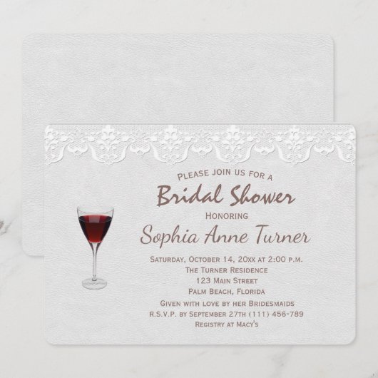 Rustige Lace Wine Tasting Bridal Shower Uitnodigin Kaart (Voorkant / Achterkant)