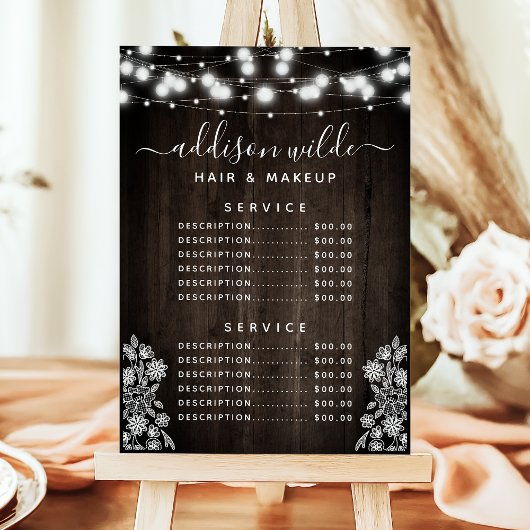 Rustige Lace Wood String Lights Zakelijke prijslij Menu