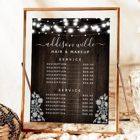 Rustige Lace Wood String Lights Zakelijke prijslij Menu