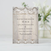 Rustige Lace Wood Wedding Save the Date (Staand voorkant)