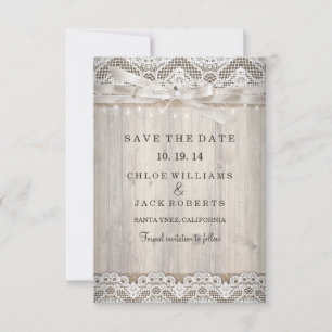 Rustige Lace Wood Wedding Save the Date