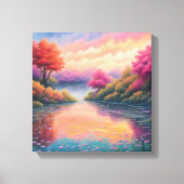 Rustige Lakeside Escape: bloemenlandschap Canvas Afdruk (Voorkant)