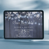 Rustige lampen sneeuwvlokken wintertrouwdag save the date