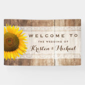 Rustige Land Barn Wood Sunflower Wedding Party Spandoek (Horizontaal)