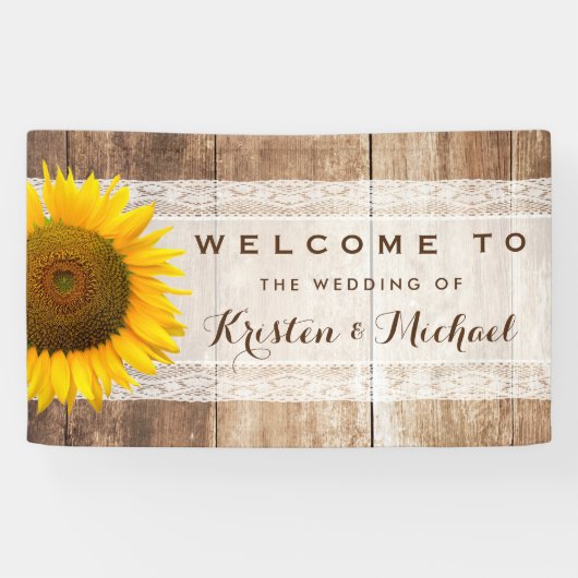 Rustige Land Barn Wood Sunflower Wedding Party Spandoek (Horizontaal)