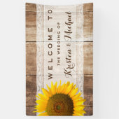 Rustige Land Barn Wood Sunflower Wedding Party Spandoek (Verticaal)