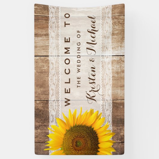 Rustige Land Barn Wood Sunflower Wedding Party Spandoek (Verticaal)